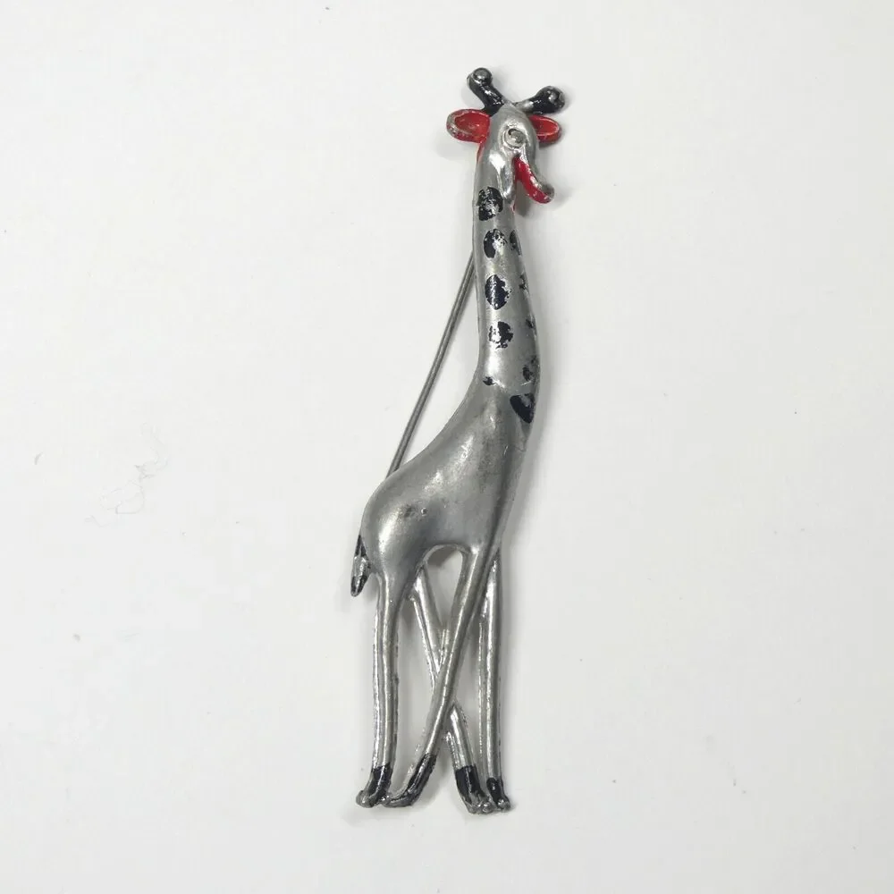 Enameled Metal Giraffe Brooch 4